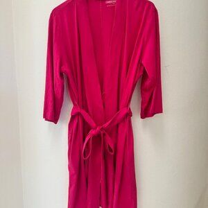 Carole Hochman Robe - Cotton Knit, Belted, Pockets, Fushia, Dark Pink, 1X